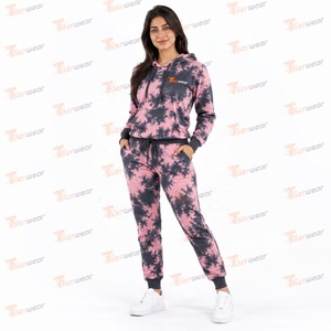 Ladies Digital Print Breathable Anti-static Streetwear Tracksuit Custom Athletic Uniform 100% Cotton Sports Jacket <b>Pant</b> Set - Product Image 2