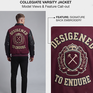 Manufacture Varsity Jacket Men Leather Sleeve Patches Front Wool Chenille Embroidery Varsity Jackets Mens Letterman Varsity <b>Coat</b> - Product Image 4
