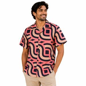 Men's Abstract <b>Geometric</b> Printed Button Down Collar <b>Shirt</b> Casual Holiday Beach Wear Short Sleeve Polyester/Cotton Summer - Product Image 1
