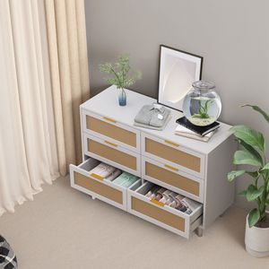 Mobiletto portaoggetti in rattan bianco da 130 cm con 6 cassetti per camera da letto e soggiorno - Stesso SKU W757P174986 - Product Image 3