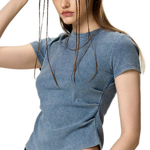 เสื้อยืดแขนสั้นผู้หญิงสำหรับฤดูร้อน ทรงเข้ารูป ผ้าฝ้าย 280GSM ล้างสีแบบ Acid Wash มีจีบด้านข้าง เหมาะสำหรับสาวๆ วัยเรียน - Product Image 4