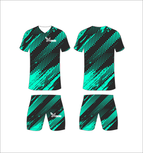 Ensemble de maillots de football personnalisés en sublimation noir et bleu sarcelle à pois, respirant, pour hommes, kits d'entraînement de football, vente en gros, tenue d'équipe - Product Image 1