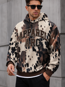 Custom Men <b>Cow</b> <b>Print</b> <b>Hoodies</b> Heavyweight Fleece Oversized Streetwear Graphic Applique Pullover OEM Brown Animal Pattern Top - Product Image 2