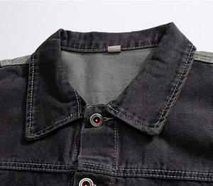 เสื้อแจ็คเก็ตยีนส์ผ้าแคนวาสสีดำคุณภาพดีสำหรับผู้ชายจาก MKB Enterprises สไตล์วินเทจ สตรีทแวร์ แขนยาว คอตั้ง มีกระเป๋าหน้า แบบ 3 มิติ - Product Image 4