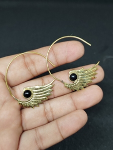 Women's Brass Natural Stone Hoop <b>Earrings</b> | Black Onyx Beaded Gold Plated <b>Earrings</b> Multicolor Gemstone Statement <b>Earrings</b> - Product Image 5