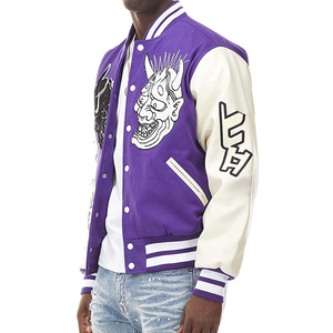 Veste de sport violette pour homme avec motif démon brodé, style streetwear, coupe classique, col rabattu - Product Image 3