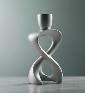 Porte-bougie minimaliste en aluminium finition argentée, design moderne abstrait torsadé, support pilier architectural, décoration nordique pour la maison - Product Image 5
