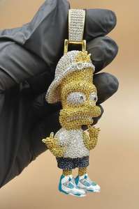 Colgante de Moissanita con Corte Brillante de Personaje de Dibujos Animados, Engaste de Garra, Plata de Ley 925, Bañado en Oro de 18K, Amuleto Hip Hop, Regalo Unisex - Product Image 5