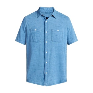 Chemise décontractée à manches courtes, boutonnée, à motif à carreaux, pour adulte, en tissu tricoté 100% coton, écologique, infroissable, export BD - Product Image 3