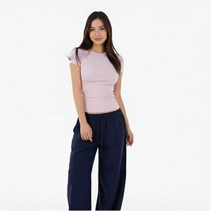 Camiseta de Cuello Redondo para Mujer, Corte Ajustado, Estilo Básico Y2K, Camiseta Lisa de Manga Corta para Mujer - Product Image 2