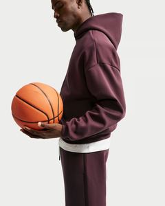 <b>Men's</b> <b>Burgundy</b> Hooded Sweatshirt Oversized Fleece Pullover Solid Color Casual <b>Hoodie</b> with Front Pocket - Product Image 4