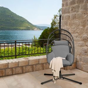 Hanging <b>Egg</b> <b>Chair</b> <b>with</b> <b>Stand</b> Soft Cushion Pillow <b>Swing</b> Hammock Foldable Folding <b>Chair</b> - Product Image 2