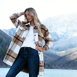 Oferta especial en Temu: Chaqueta tipo shacket a cuadros para mujer, otoño-invierno, informal, manga larga, con solapa, botones, bolsillos y corte holgado. - Product Image 3