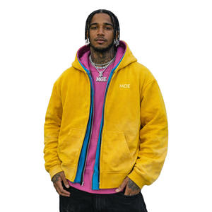 Sudadera con capucha para hombre personalizada, de 460 g/m² de alto gramaje, con lavado ácido, de alta calidad, con forro polar, triple cremallera, corte holgado y corto, con lavado vintage - Product Image 5