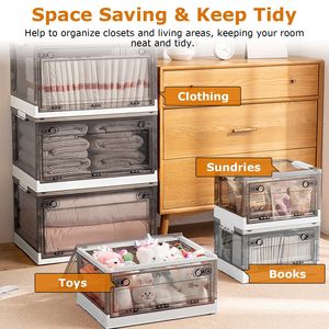 Lot de 2 bacs de rangement pliables en plastique, organisateur à double porte avec roulettes, couvercle supérieur, empilable, pour jouets - Product Image 6
