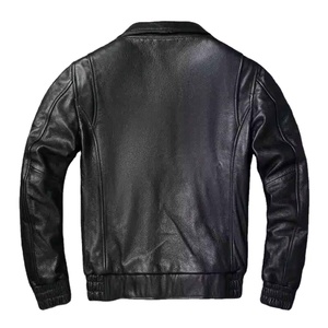 Trendy 100% Genuine Leather style vintage Zipper Closure Turn <b>down</b> Collar Cotton <b>Filling</b> <b>Men</b> Leather <b>Jacket</b> - Product Image 6