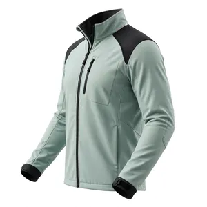 Men's <b>Light</b> Blue <b>Waterproof</b> Windproof Polyester/Cotton Fleece <b>Jacket</b> Regular Fit Stand Collar Zipper-Up Sporty Design Pocket - Product Image 5