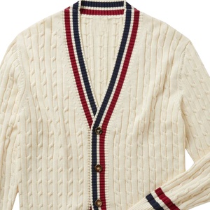 Cardigan en tricot pour femme, rouge, style preppy contrastant, manches longues, col en V, poches, broderie, pour l'hiver - Product Image 5