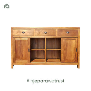 Buffet de rangement moderne en teck massif européen à 4 portes, couleur personnalisable, durable et écologique pour salon et cuisine - Product Image 3