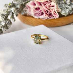 Bague en argent sterling 925 plaqué or 14 carats avec agate mousse ovale, pierre naturelle, bijou fait main pour femme, cadeau - Product Image 2