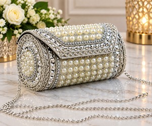 Fashion Foldable Durable <b>Pearl</b> Rhinestone Metal Bridal <b>Clutch</b> Bag Chain Strap Evening Crossbody Purse for Wedding Party - Product Image 4