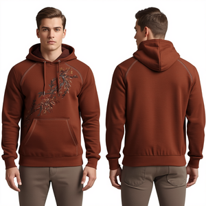 Sweat à capuche de luxe pour homme brodé avec motif Copper Ridge Stitch, en molleton de coton épais et au style contemporain - Product Image 1