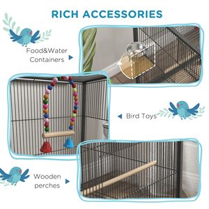 Gabbia Moderna Grande in Metallo con Supporto Grigio per Pappagalli, Agaporni, Fringuelli - Gabbia Versatile per Allevamento Animali Domestici da Esterno - Product Image 5