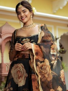 Floral Print Lehenga Choli Dupatta Set Women Ethnic <b>Dress</b> Wedding Party Outfit - Product Image 6