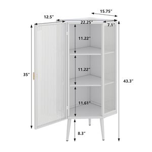 Mobiletto angolare a tre ripiani 22.25 con ante in vetro temperato e finitura bianco anticato, scaffali portaoggetti per bagno, soggiorno, camera da letto - Product Image 4