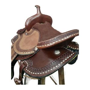 Silla de montar Western de cuero premium con base de plástico tipo barril y acabado rugoso, con juego de arreos a juego - Product Image 3