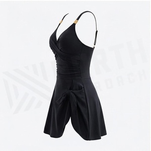 KOPFTHATRIOCH Women's Black Swimdress <b>Crossed</b> Halter Twist Front Skirt One Piece Stretch Bikini Beachwear - Product Image 3