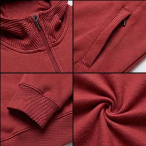 เสื้อฮู้ดซิปผู้ชายสีแดง ทรงปกติ สวมใส่สบาย ผ้าเฟรนช์เทอร์รี่ 100% ผ้าฝ้าย ระบายอากาศได้ดี เหมาะสำหรับใส่ในฤดูใบไม้ร่วง - Product Image 4