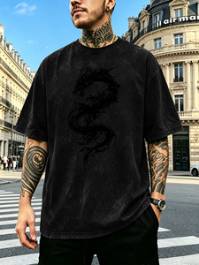 Fashionable Washed Appearance Tee for Men and <b>Boys</b> Relaxed Street Style Casual Daily Wear Clothing - Product Image 1