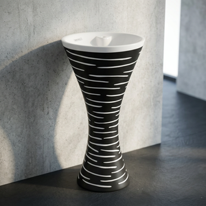 Ensemble de lavabo Wudu monobloc en céramique Kolan, carré, jaune et blanc, à poser sur socle, pour centre commercial - Product Image 4
