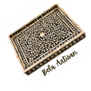 Plateau artisanal en bois et résine époxy bleue Bela, organisateur de souvenirs de luxe, cadeau décoratif, capacité 0-1L - Product Image 3