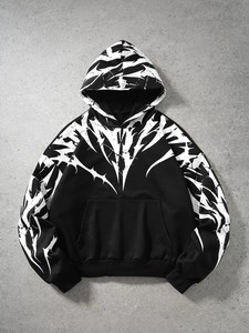 Sudadera con Capucha para Hombre, Estilo Urbano, Diseño Abstracto en Blanco y Negro, Forrada y Tejida - Product Image 1