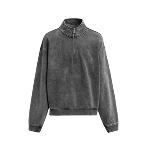 Men's Women's Oversized Half Zip Sweatshirt <b>Mock</b> <b>Neck</b> Plain Cotton Casual Streetwear <b>Top</b> Acid Wash - Product Image 1