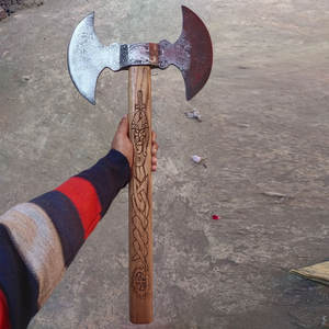 Damascus Steel Made Double Head <b>Axe</b> Premium Quality Artisan Crafted Tool For Bushcraft Camping And Outdoor Equipment - Product Image 1