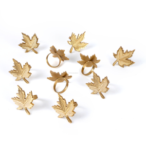 Hot Selling Golden Leaf-Shaped Napkin <b>Ring</b> Luxury Wood <b>Circle</b> Napkin Buckle for Parties Wholesale Bulk Quantity Table Decoration - Product Image 4