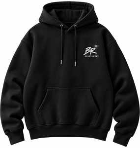 Sudadera con Capucha Negra de Invierno para Hombre, Bolsillo Frontal Tipo Canguro, Cordón Ajustable, Diseño Personalizado Bordado Ecológico, Tejido de Punto de Color Sólido - Product Image 1