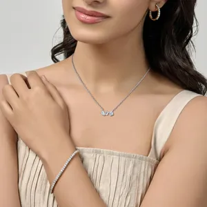 Three Stone <b>Necklace</b> Lab Created White Gold <b>D</b>-E Color VVS-VS Diamond <b>Necklace</b> with IGI Certified Royal Style <b>Necklace</b> from India - Product Image 4