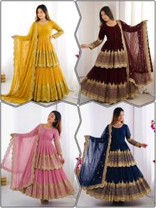 Conjunto de Fiesta de Georgette con Bordado de Lentejuelas y Trabajo Zari, Top y Lehenga con Borde de Lentejuelas de Georgette Sintética - Product Image 5