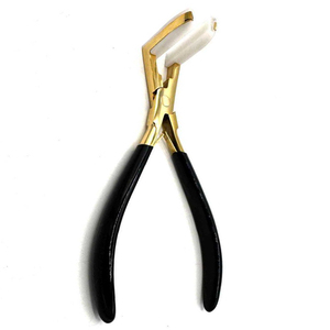 Gold <b>Titanium</b> Hair Extension Tape Press Pliers, <b>Black</b> Dip Coated Grip, White Silicone Jaws, Professional Sealing Tools - Product Image 1