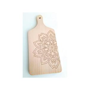 Tabla de cortar redonda de madera con mango, bicolor natural y verde menta, para decoración de cocina y mesa, ideal para Ramadán. - Product Image 5