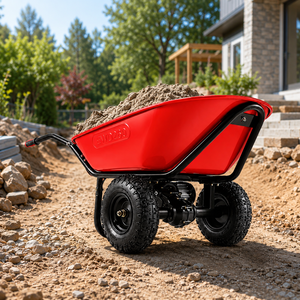 EWD260 Heavy Duty Red Wheelbarrow 2 <b>Wheels</b> Manual <b>Plastic</b> Tray Garden Cart - Product Image 1