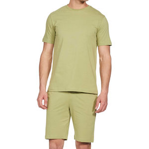 Conjunto de Camiseta y Pantalones Cortos para Hombre, Color Verde Oliva, Cuello Redondo, Estilo Casual de Verano, Tejido de Algodón Transpirable y Ligero - Product Image 2