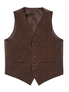 Chaqueta casual de invierno de tweed marrón escocés hecha a medida con chaleco para hombre, transpirable, lista para enviar. - Product Image 3