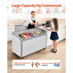 Congelatore verticale mobile commerciale da 12,8 piedi cubi con temperatura regolabile da 19 a 3°F, vetrina espositiva per gelati con 4 cestelli in filo metallico, congelatore e frigorifero - Product Image 3