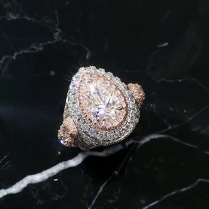 925 Silver Pear Cut Moissanite Halo Engagement <b>Ring</b> with Rhodium Plated Cluster Design <b>Iced</b> Luxury Hip Hop Bling Jewelry - Product Image 2