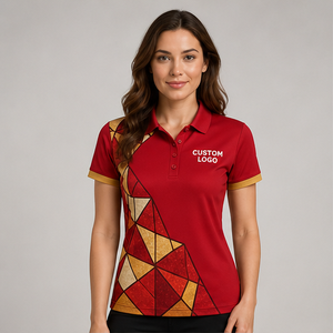 Camiseta Polo Personalizada para Mujer con Mosaico de Vidrio Teñido en Rojo y Dorado, de Secado Rápido, Transpirable, Manga Corta, Uniforme de Golf de Alto Rendimiento WPS-0868 - Product Image 1